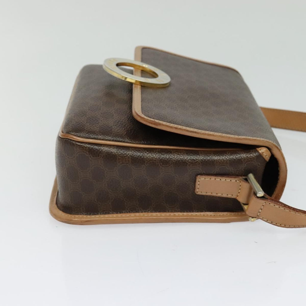 Celine Vintage Macadam Circle Logo Shoulder Bag Canvas And Leather Brown Pvc,Canvas Shoulder Bag Bag