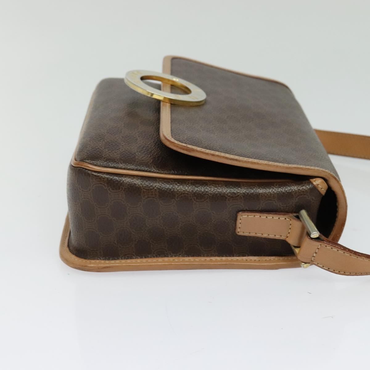 Celine Vintage Macadam Circle Logo Shoulder Bag Canvas And Leather Brown Pvc,Canvas Shoulder Bag Bag