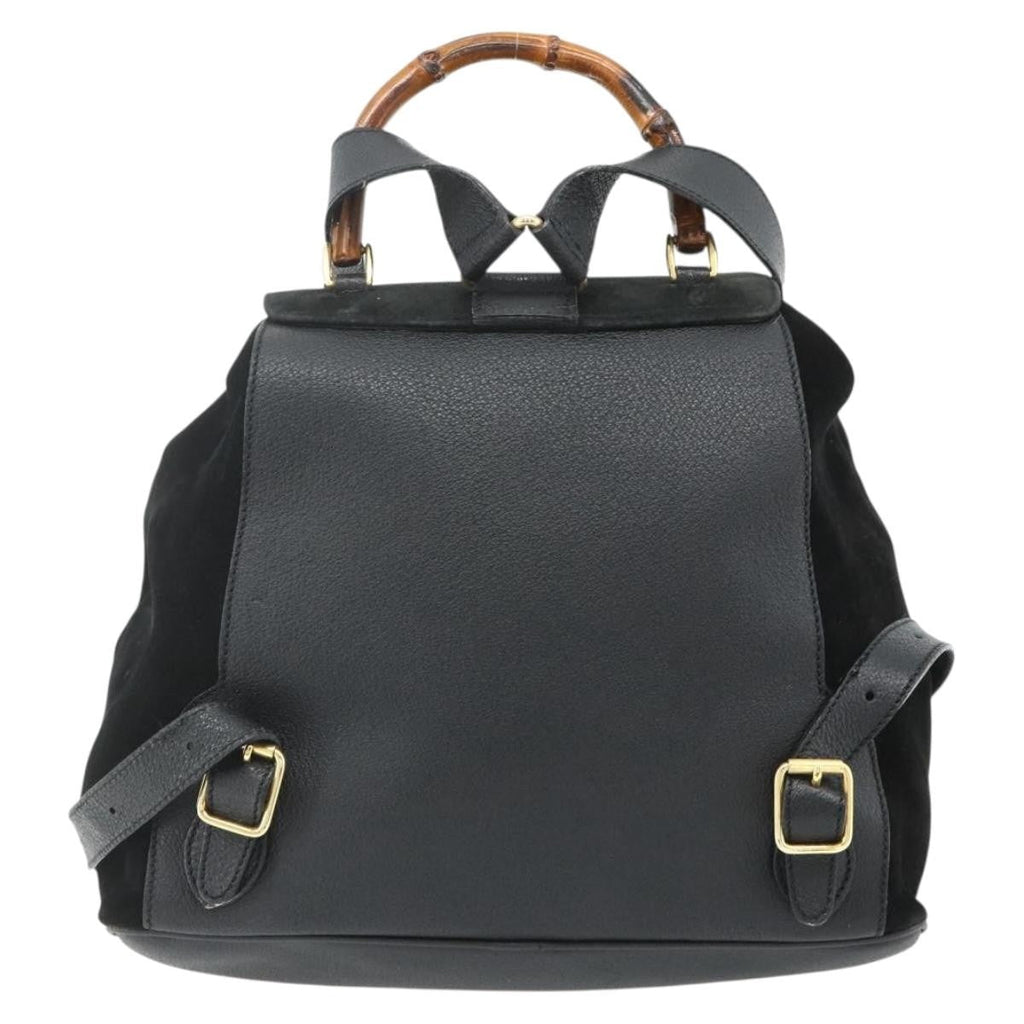Gucci Vintage Bamboo Backpack Suede Black Suede Backpack Bag (Pre-Owned)