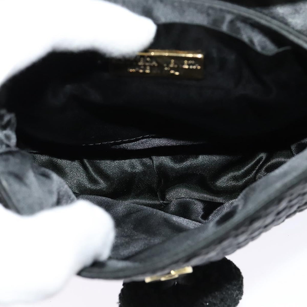 Bottega Veneta Intrecciato Clutch Bag Calfskin Black Satin Shoulder Bag Bag
