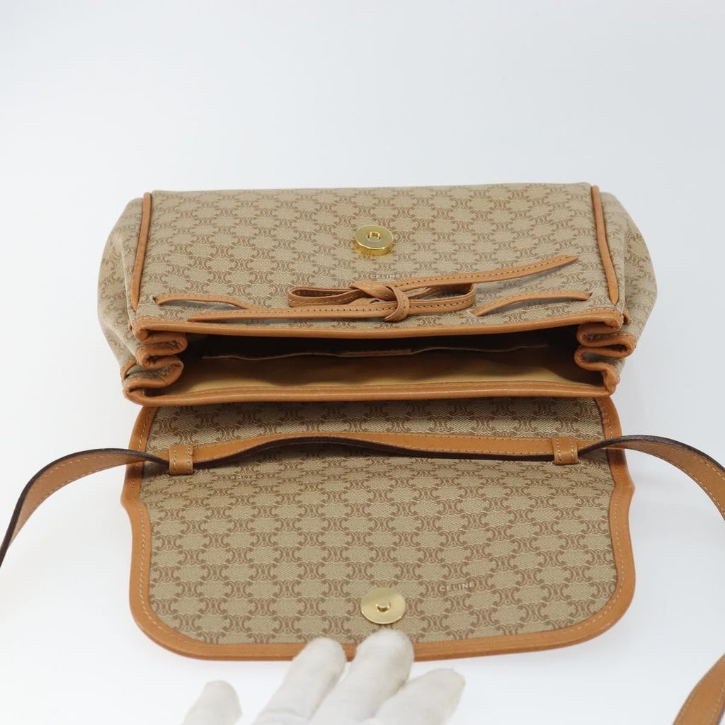Celine Vintage Macadam Shoulder Bag Canvas And Leather Beige Canvas Shoulder Bag Bag