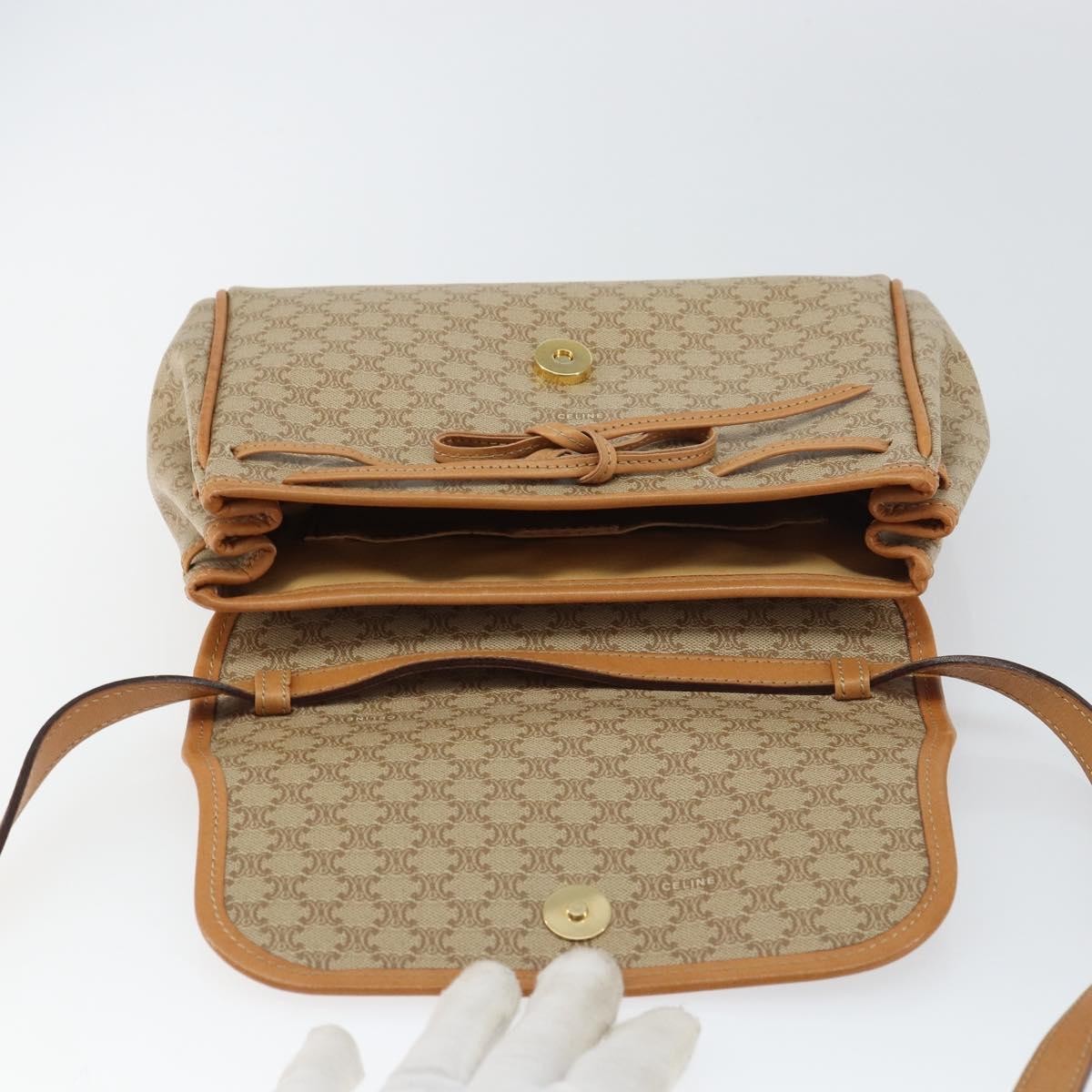 Celine Vintage Macadam Shoulder Bag Canvas And Leather Beige Canvas Shoulder Bag Bag