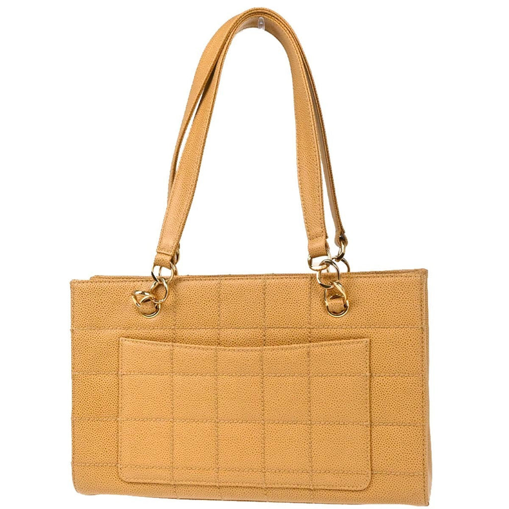 Chanel Vintage Chocolate Bar Open Tote Quilted Caviar Beige Leather Tote Bag Bag