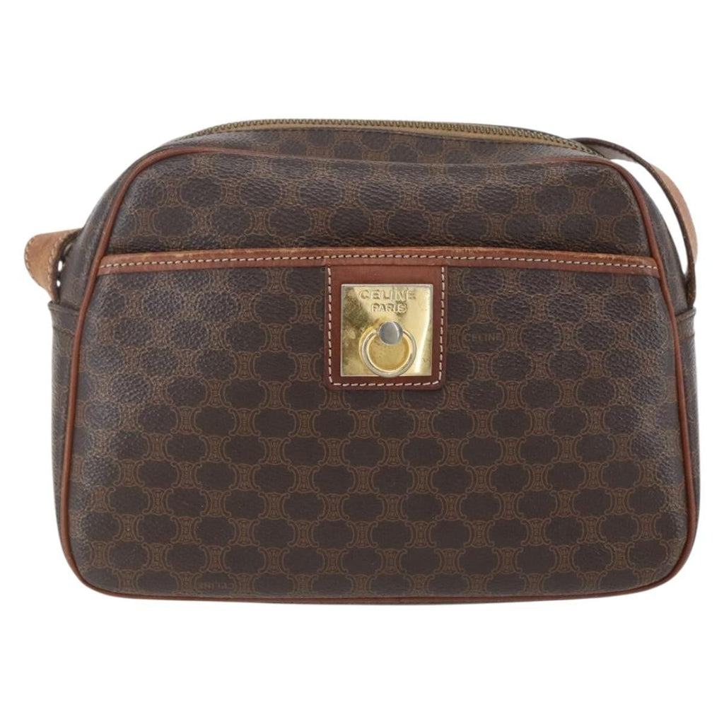 Celine Vintage Macadam Shoulder Bag Canvas And Leather Brown Canvas Shoulder Bag Bag