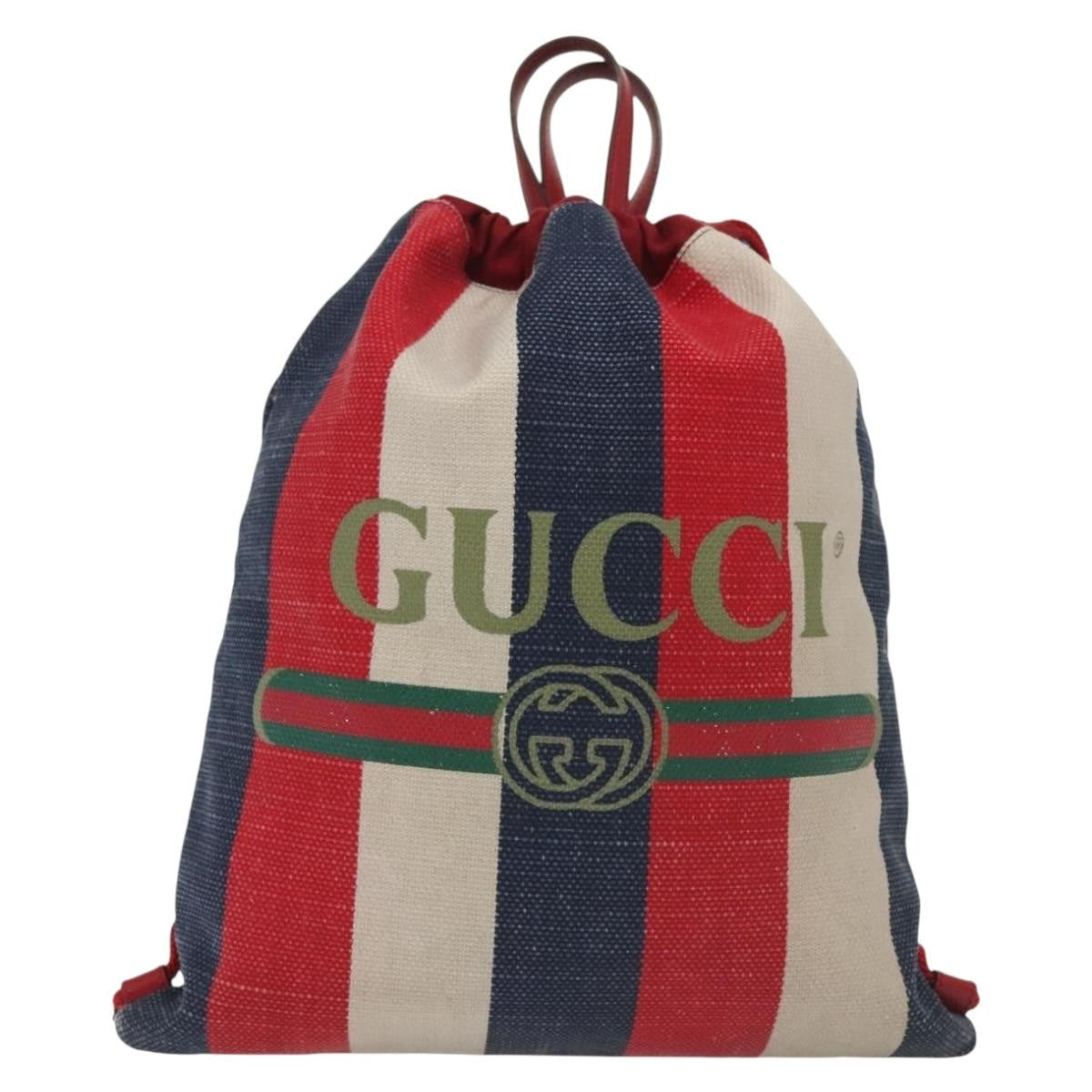 Gucci Logo Drawstring Backpack Striped Canvas Multicolour Canvas Backpack Bag (Pre-Owned)
