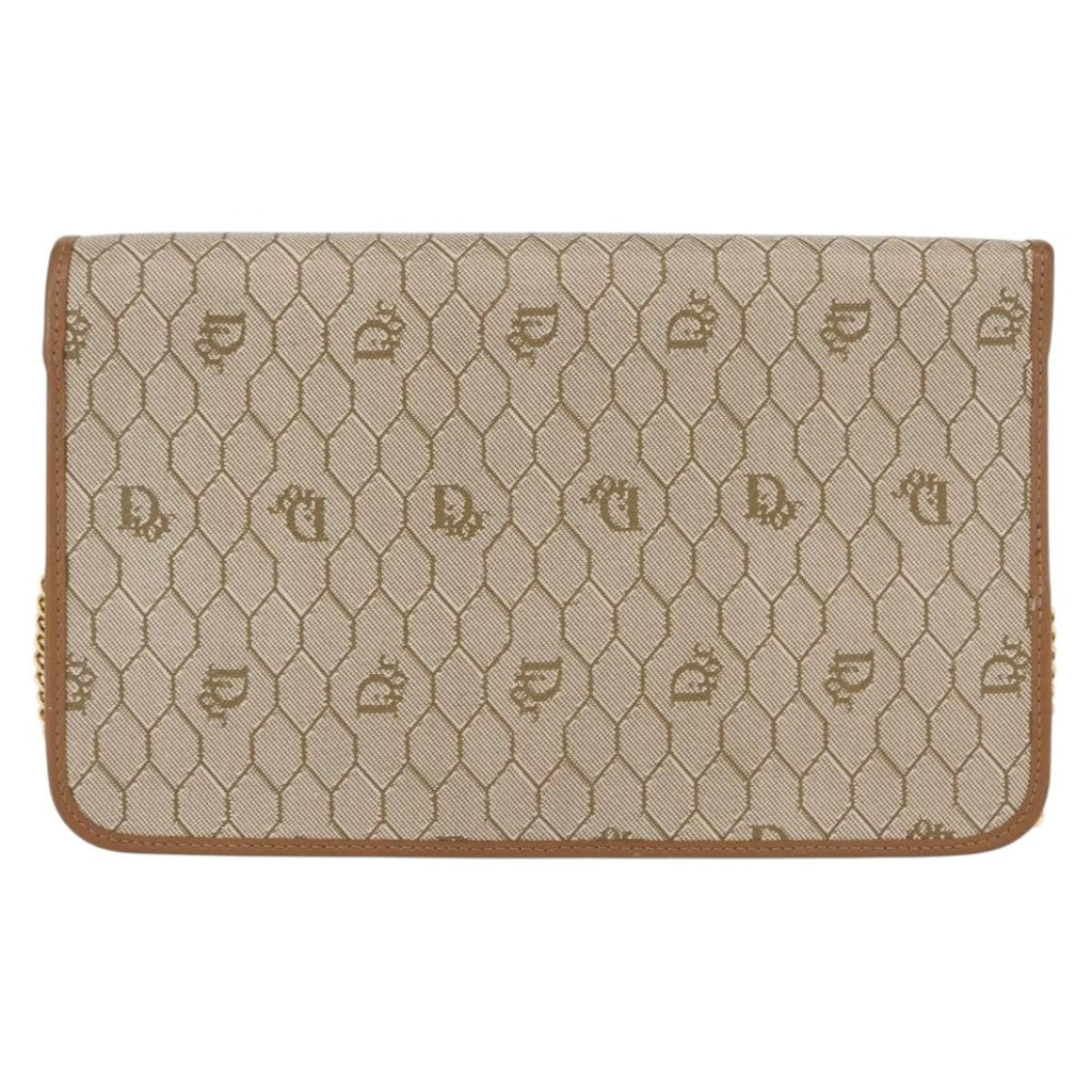 Christian Dior Vintage Honeycomb Chain Canvas Beige Canvas Shoulder Bag Bag (Pre-Owned)