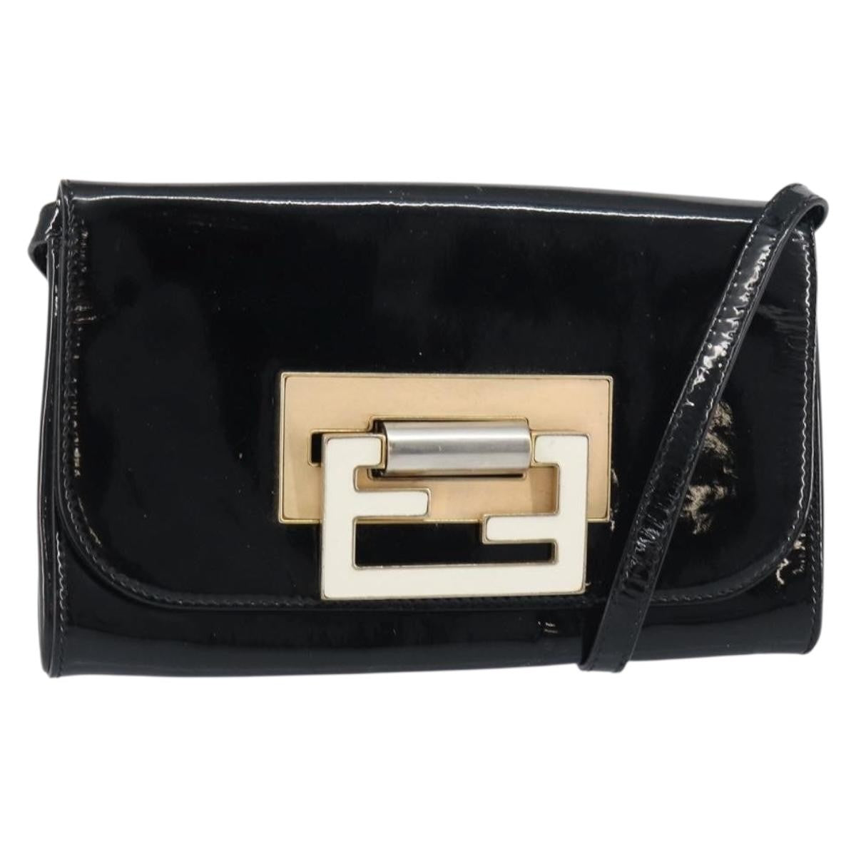 Fendi Vintage Shoulder Bag Enamel Black Patent_Leather Shoulder Bag Bag