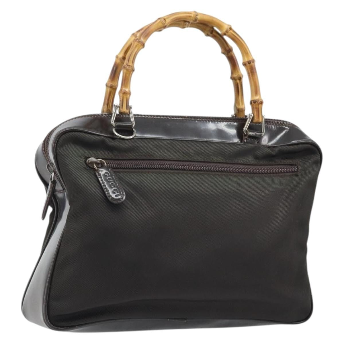 Gucci Vintage Bamboo Handle Bag Nylon Brown Nylon Handbag (Pre-Owned)