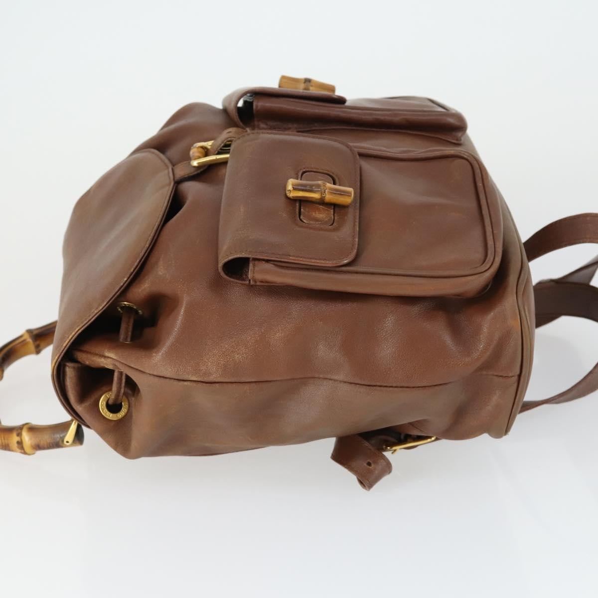 Gucci Vintage Bamboo Backpack Leather Brown Leather Backpack Bag (Pre-Owned)