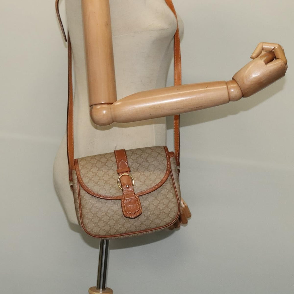 Celine Macadam Shoulder Bag Pvc Leather Beige Canvas Bag