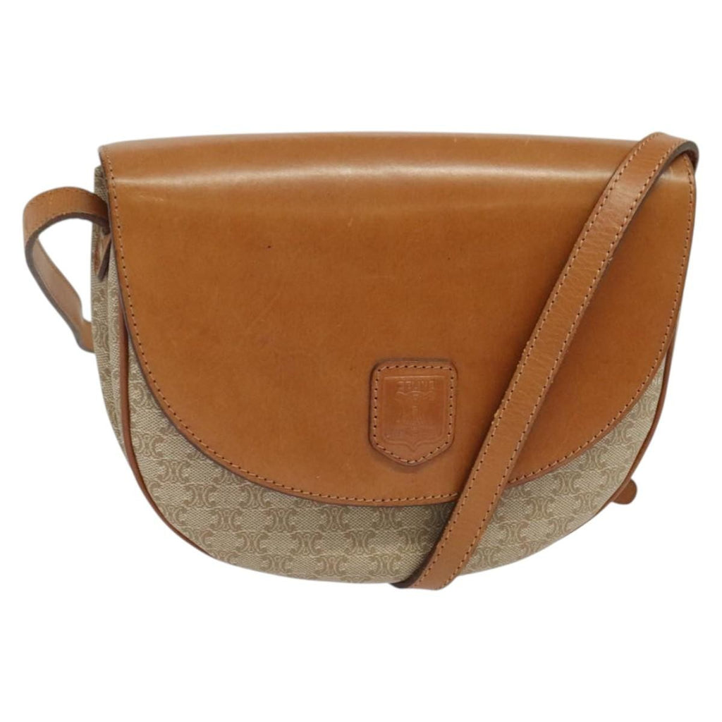 Celine Macadam Shoulder Bag Pvc Leather Beige Canvas Bag