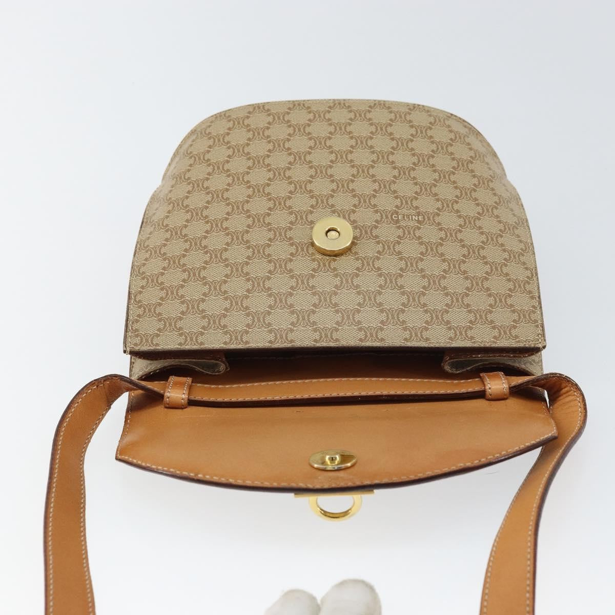 Celine Vintage Macadam Shoulder Bag Canvas Beige Canvas Shoulder Bag Bag