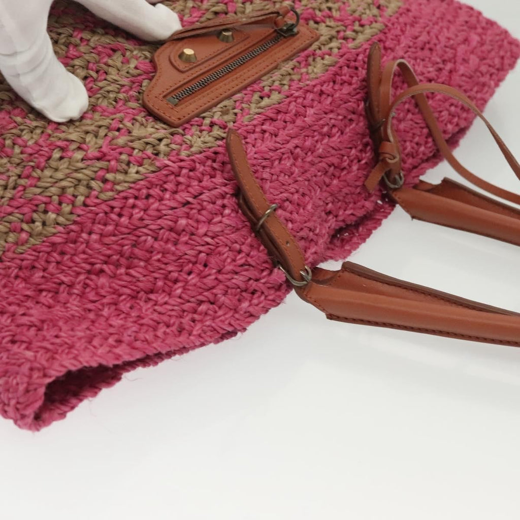 Balenciaga Panier Basket Tote Woven Raffia Pink Wood Tote Bag
