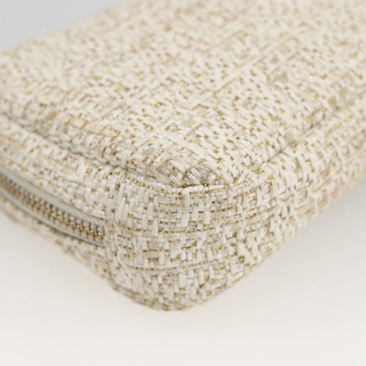 Chanel Deauville Curvy Cosmetic Pouch Tweed Gold Tweed Clutche & Pouche Bag