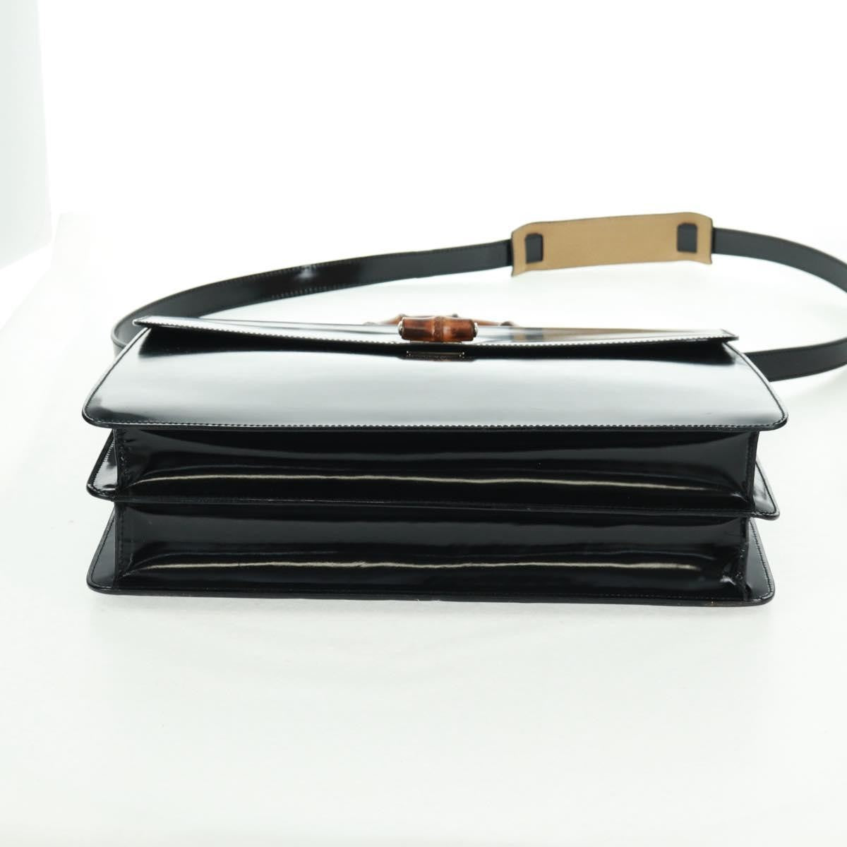 Gucci Vintage Bamboo Handle Bag Patent Leather Black Patent_Leather Handbag (Pre-Owned)
