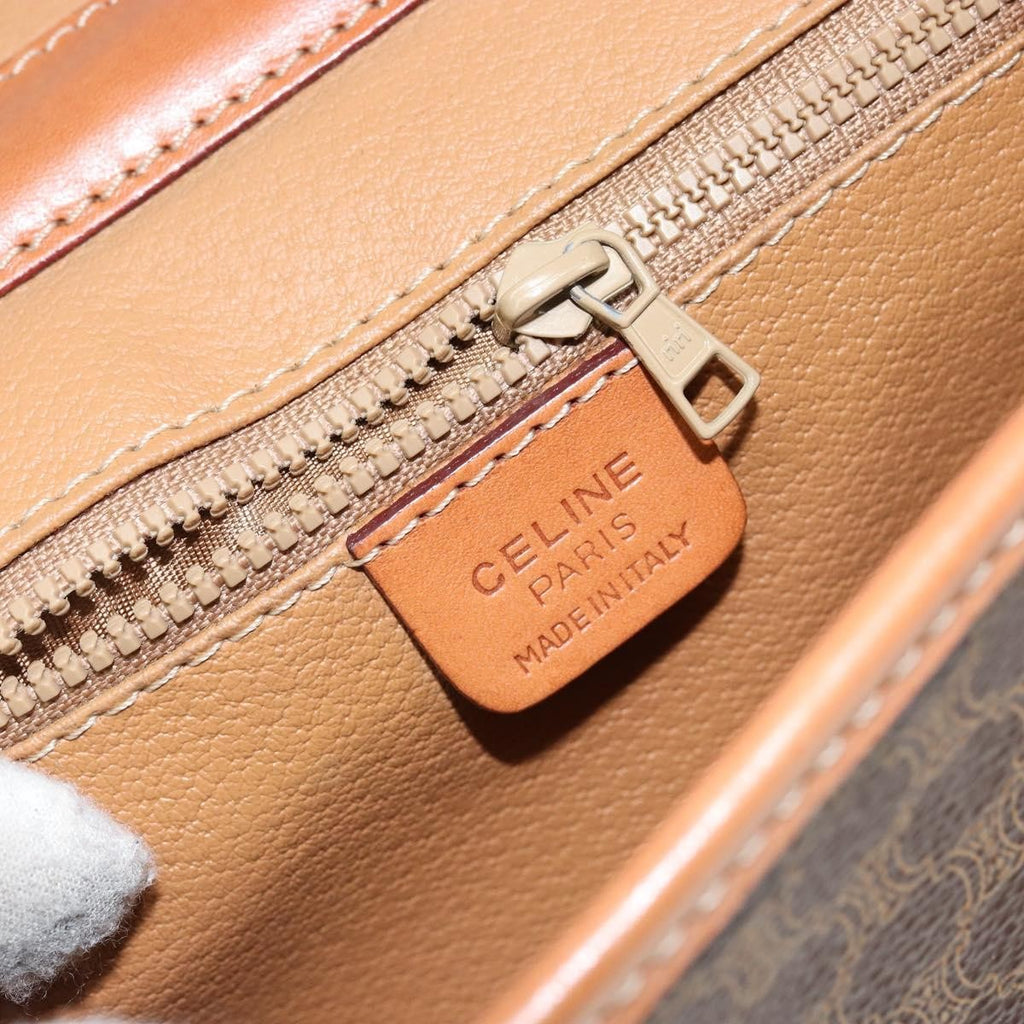 Celine Vintage Macadam Circle Logo Shoulder Bag Canvas And Leather Brown Canvas Shoulder Bag Bag