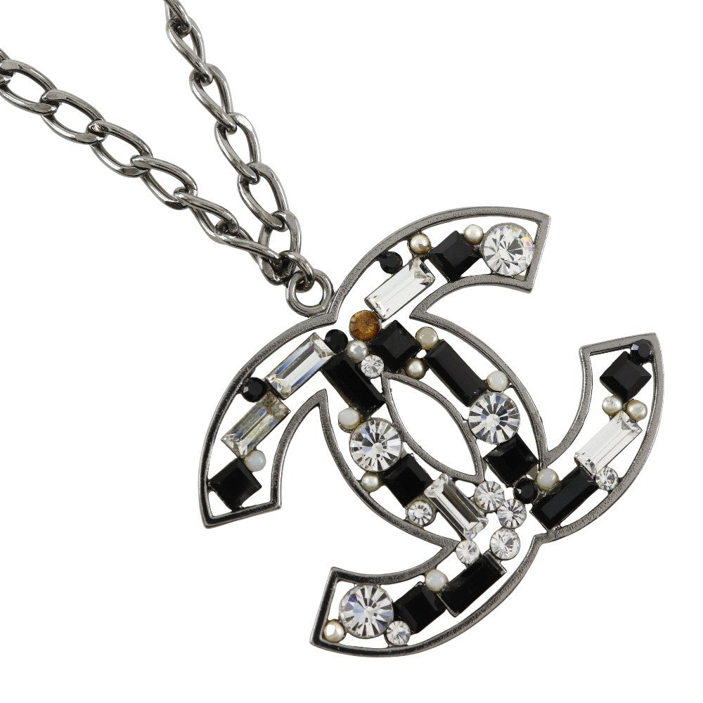 Chanel Cc Pendant Necklace Metal With Crystals Silver Metal Necklace Jewelry