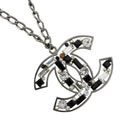 Chanel Cc Pendant Necklace Metal With Crystals Silver Metal Necklace Jewelry