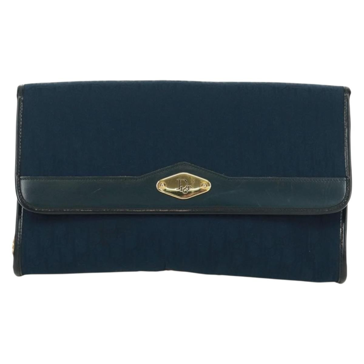 Christian Dior Vintage Chain Flap Shoulder Bag Diorissimo Canvas Navy Canvas Shoulder Bag Bag (Pre-Owned)