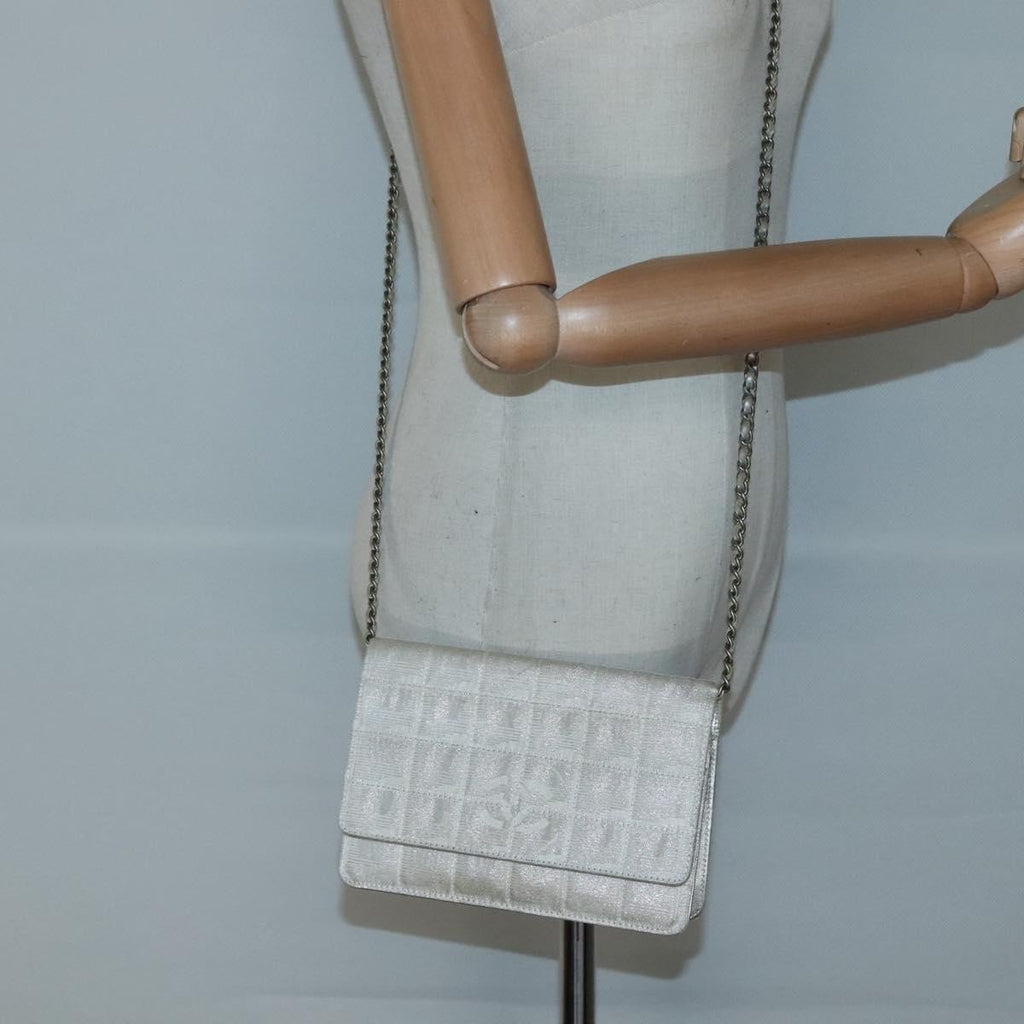 Chanel Travel Line Wallet On Chain Quilted Nylon Silver Nylon Bag