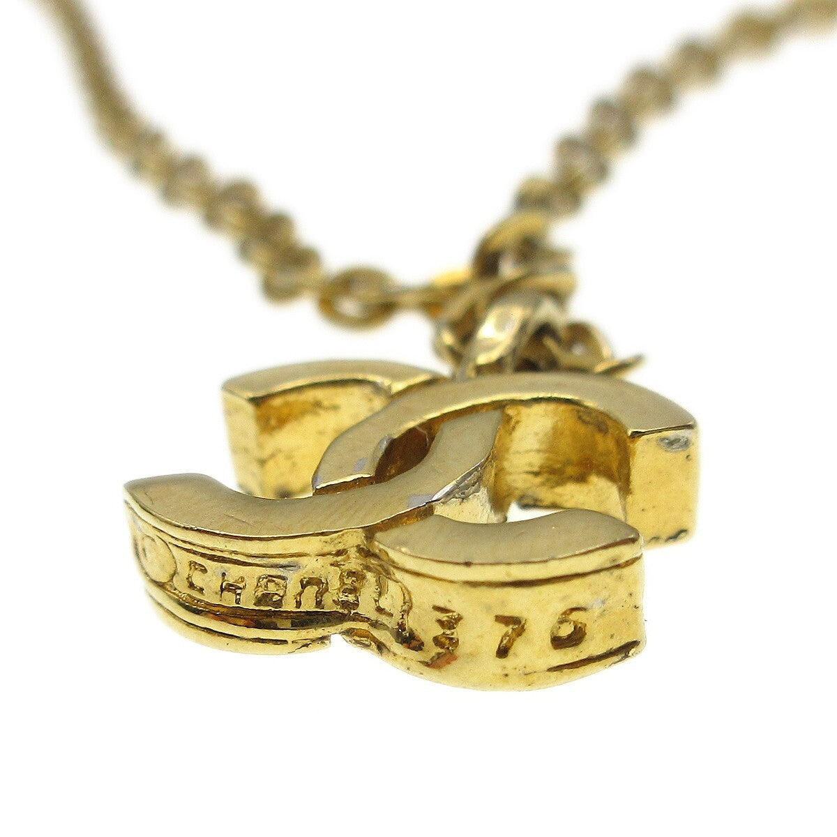 Chanel Vintage Cc Pendent Necklace Plated Metal Gold Gold_Plated Jewelry