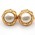 Chanel Vintage Round Clip-On Earrings Metal With Faux Pearl Gold Gold_Plated Earrings Jewelry