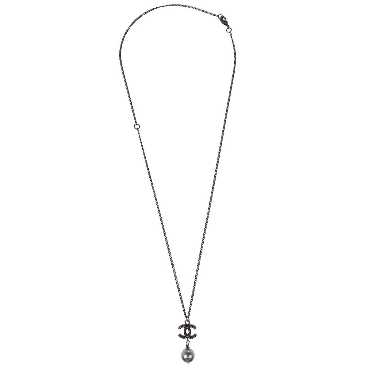 Chanel Vintage Cc Pendant Necklace Metal Black Metal Necklace Jewelry