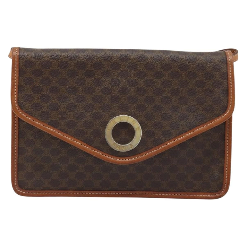 Celine Vintage Macadam Circle Logo Shoulder Bag Canvas And Leather Brown Canvas Shoulder Bag Bag