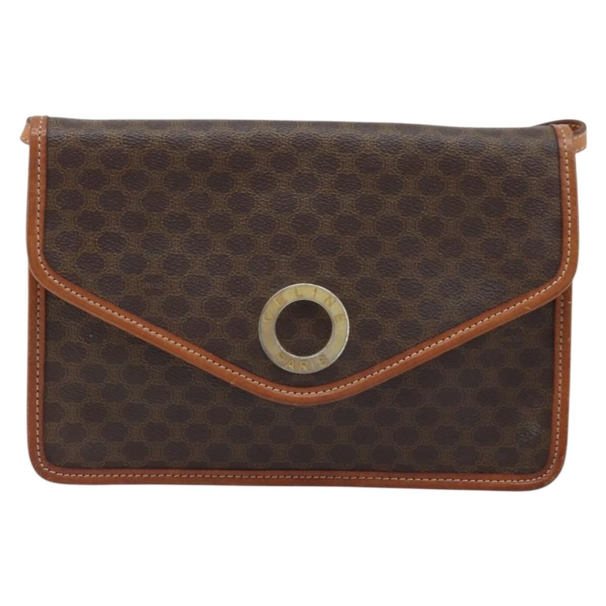 Celine Vintage Macadam Circle Logo Shoulder Bag Canvas And Leather Brown Canvas Shoulder Bag Bag
