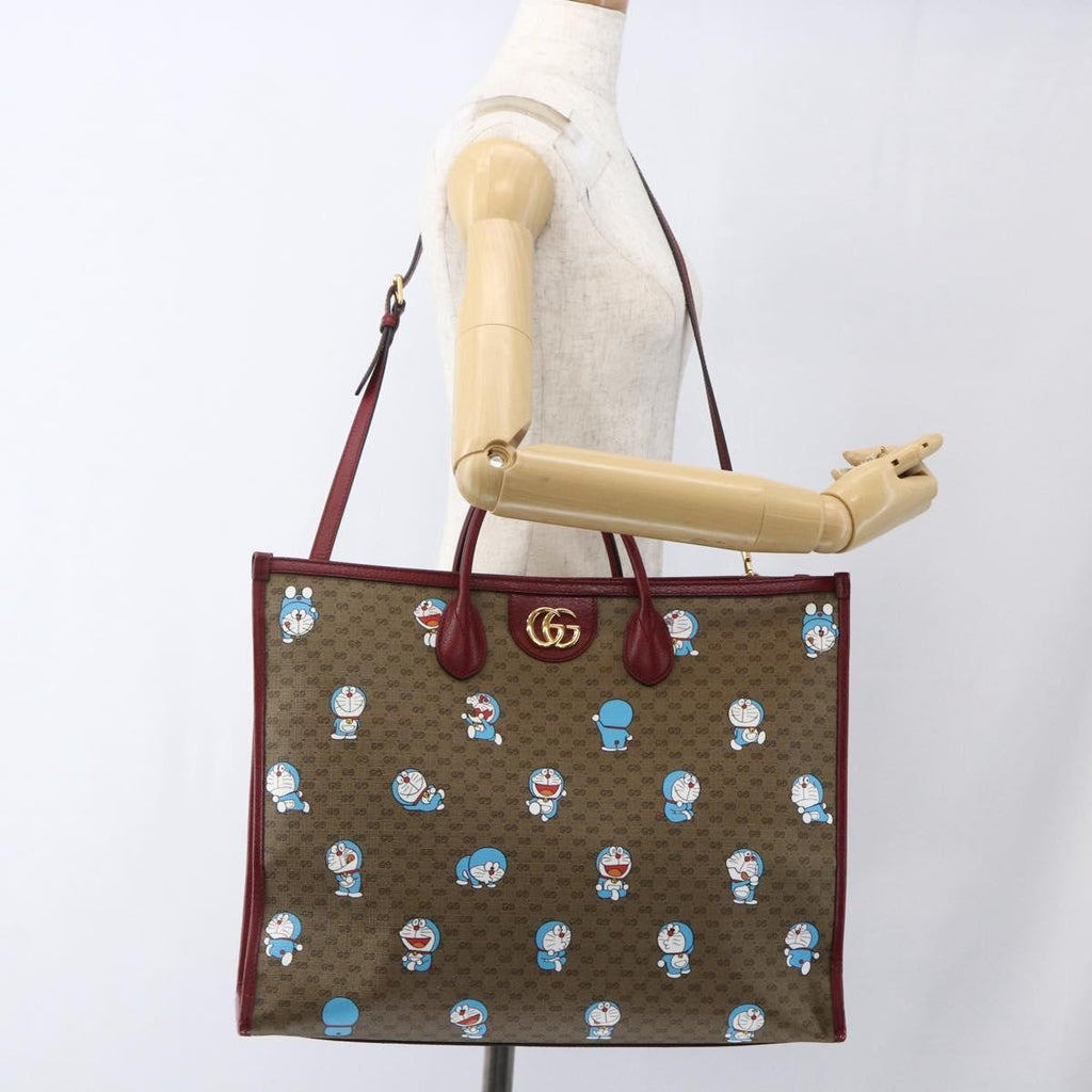 Gucci Doraemon Tote Printed Mini Gg Coated Canvas Beige Pvc Tote Bag Bag (Pre-Owned)