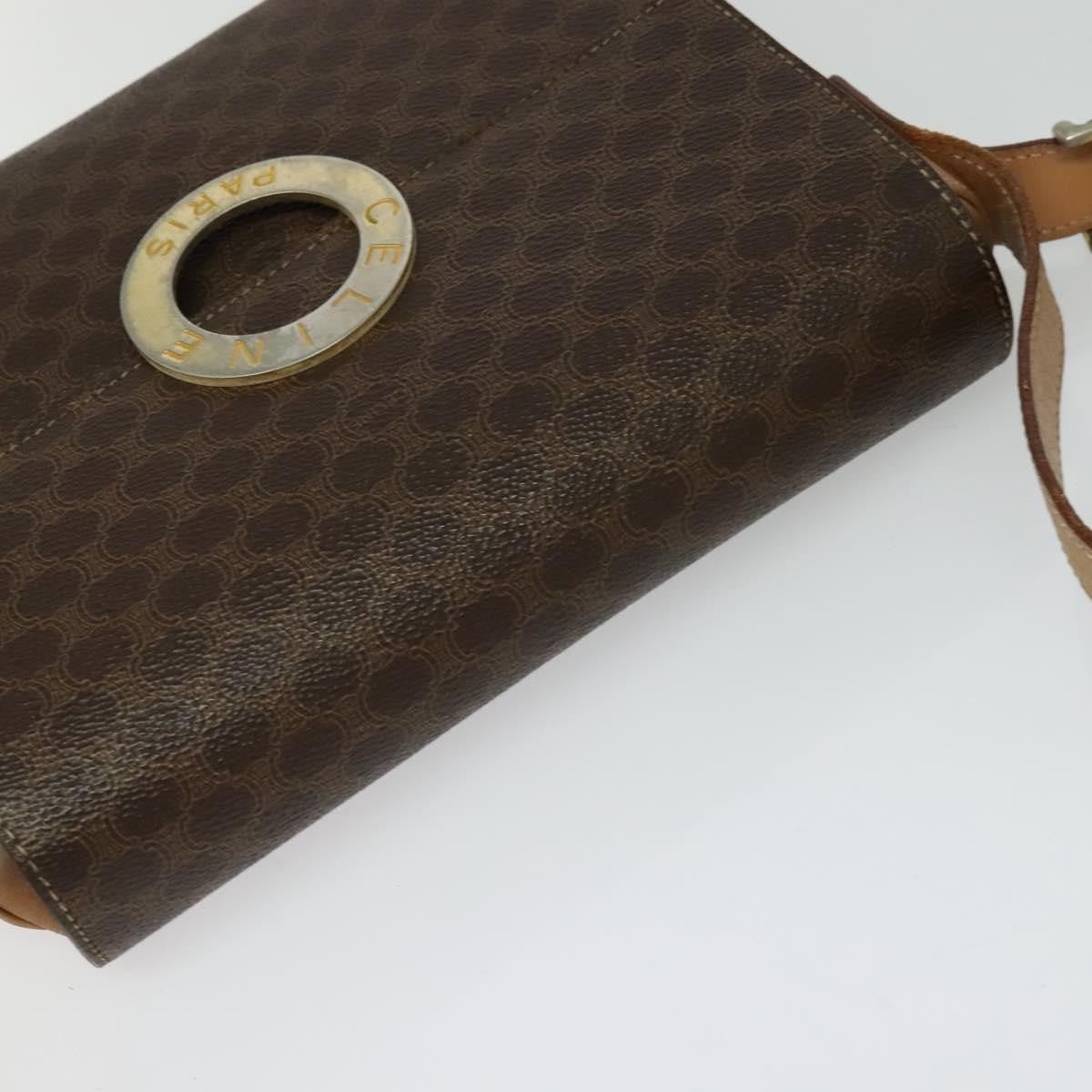 Celine Vintage Macadam Circle Logo Shoulder Bag Canvas And Leather Brown Canvas Shoulder Bag Bag