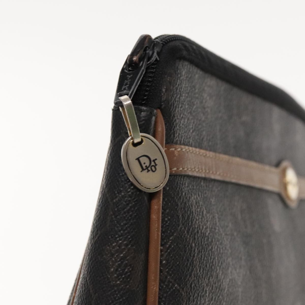 Christian Dior Vintage Honeycomb Zip Pouch Coated Canvas Black Canvas Clutche & Pouche Bag (Pre-Owned)