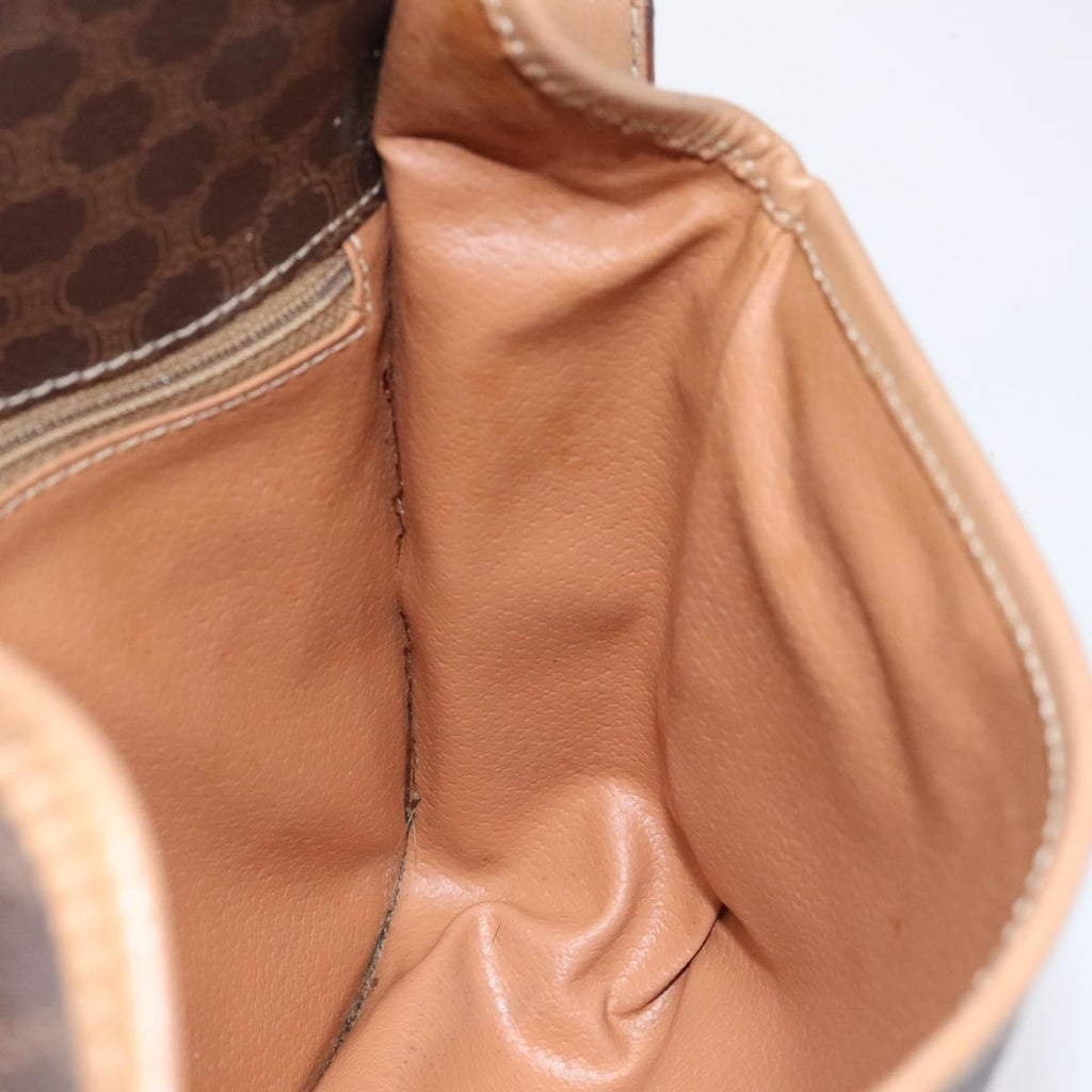 Celine Vintage Macadam Circle Logo Shoulder Bag Canvas And Leather Brown Canvas Shoulder Bag Bag