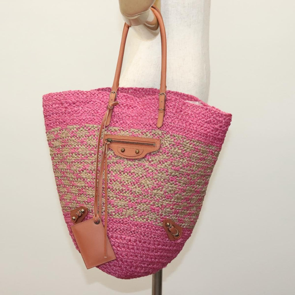 Balenciaga Panier Basket Tote Woven Raffia Pink Wood Tote Bag