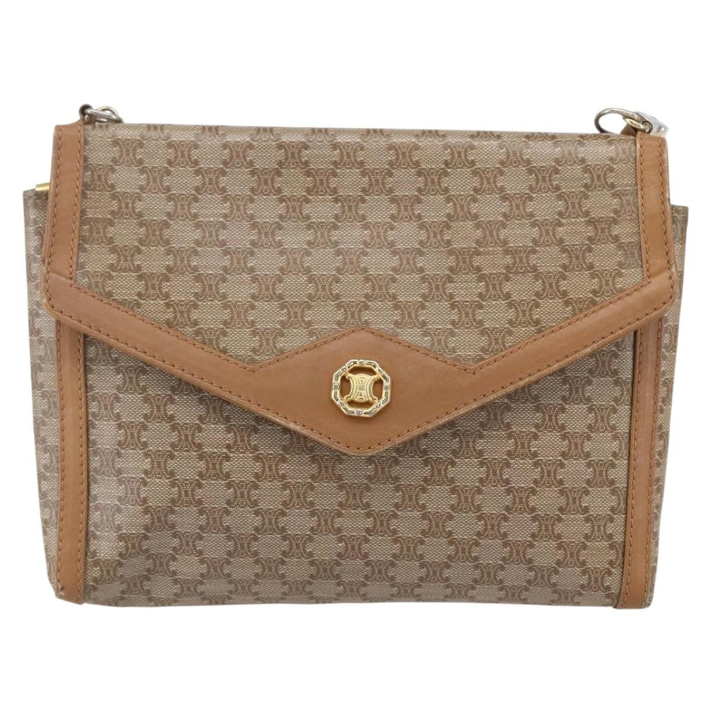 Celine Vintage Macadam Shoulder Bag Canvas And Leather Beige Canvas Shoulder Bag Bag
