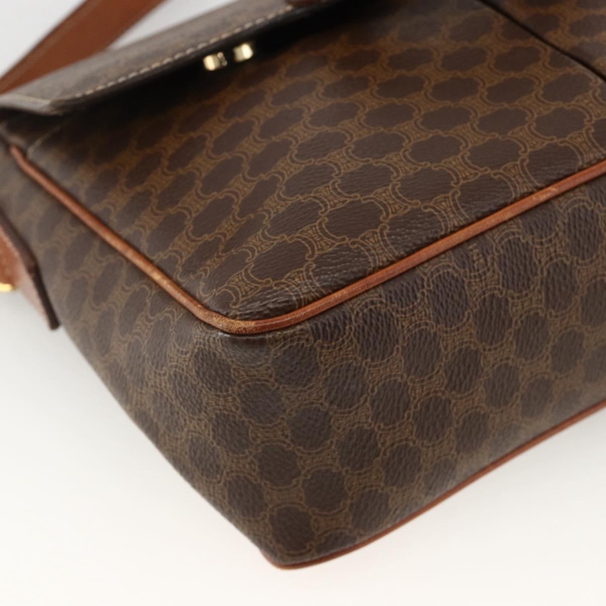 Celine Vintage Macadam Circle Logo Shoulder Bag Canvas And Leather Brown Canvas Shoulder Bag Bag