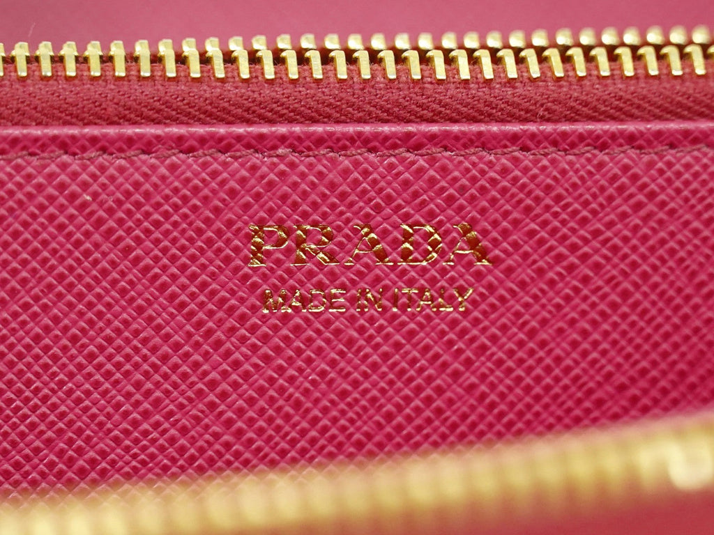 Prada Zip Around Tab Wallet Saffiano Leather Pink Leather Wallets Accessory