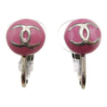 Chanel Cc Round Clip-On Earrings Enamel With Metal Pink Plastic Earrings Jewelry