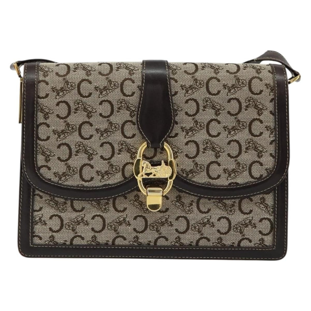 Celine C Sulky Shoulder Bag Canvas And Leather Brown Canvas Shoulder Bag Bag