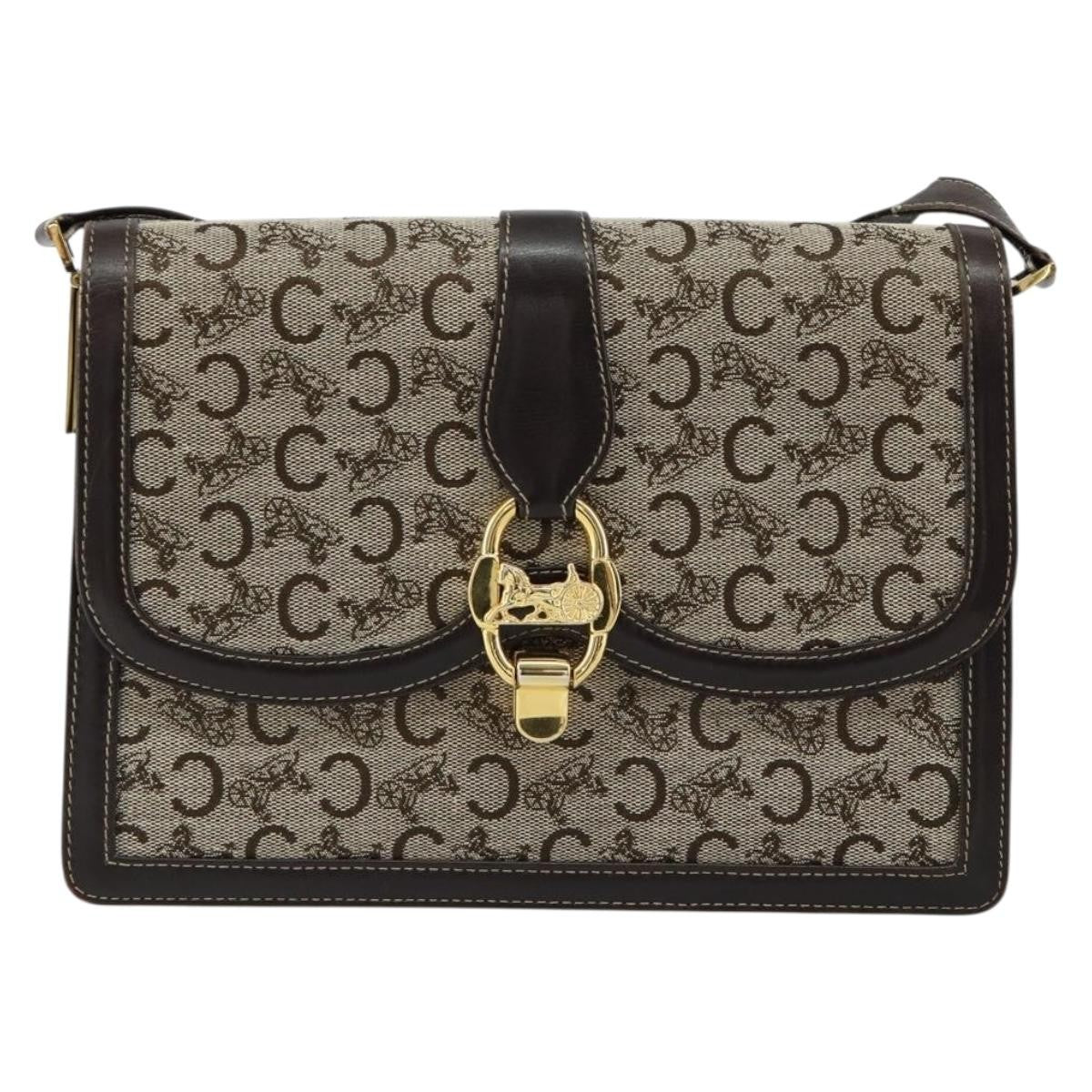 Celine C Sulky Shoulder Bag Canvas And Leather Brown Canvas Shoulder Bag Bag