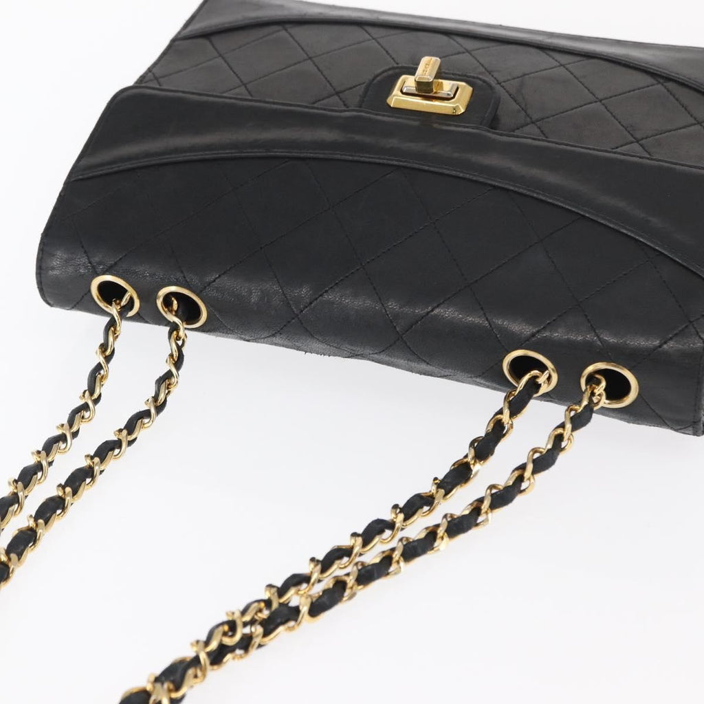 Chanel Vintage Mademoiselle Lock Trapezoid Flap Bag Quilted Lambskin Black Leather Shoulder Bag Bag