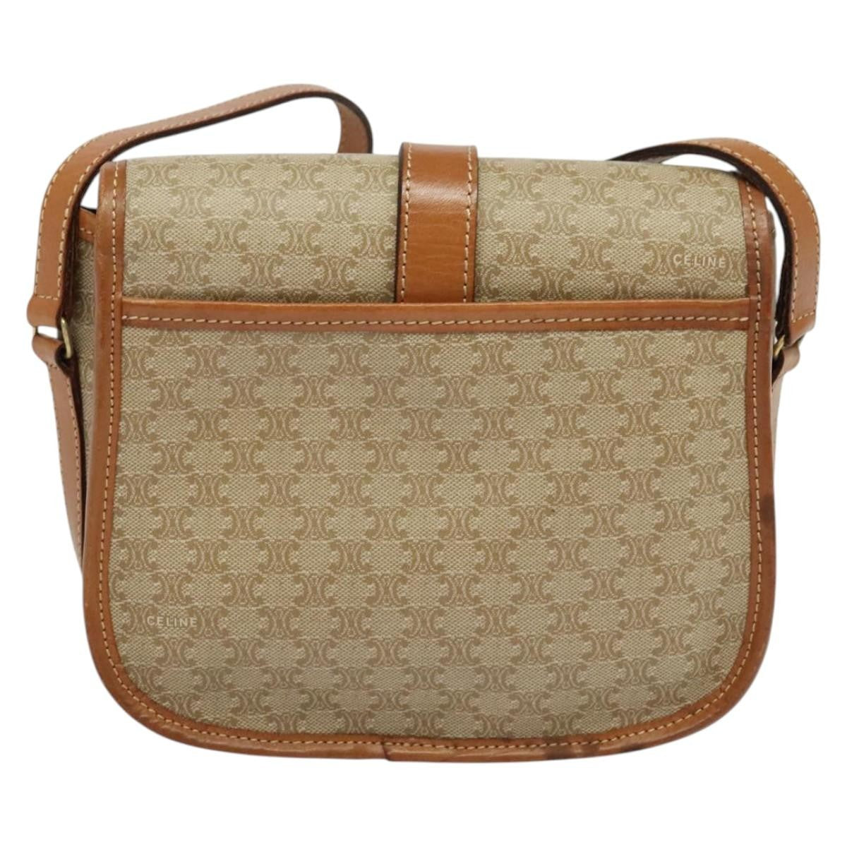 Celine Macadam Shoulder Bag Pvc Leather Beige Canvas Bag