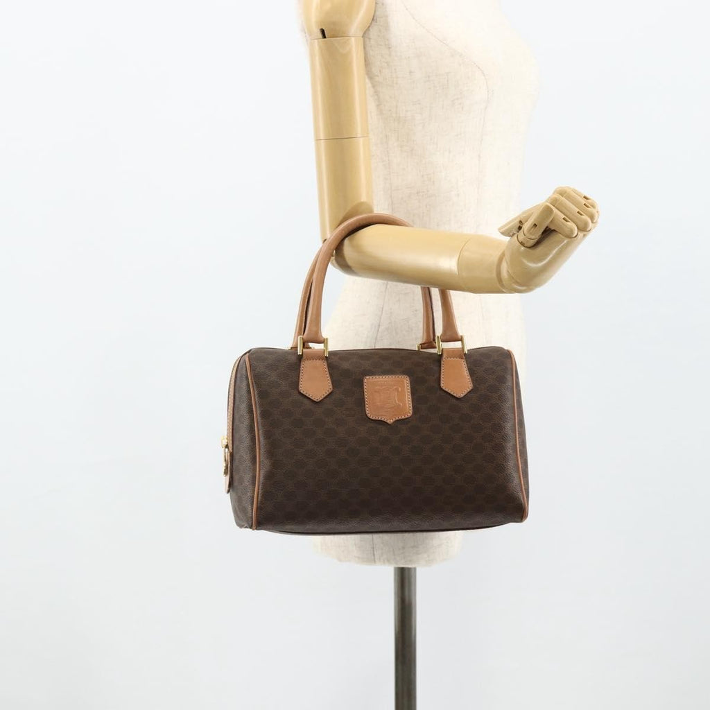 Celine Vintage Macadam Boston Bag Canvas And Leather Brown Canvas Handbag