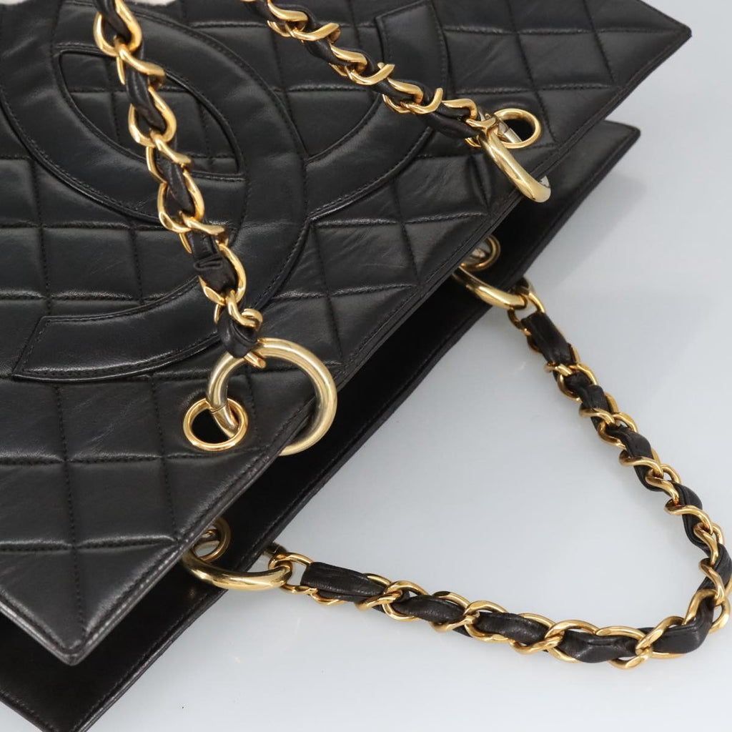 Chanel Vintage Grand Shopping Tote Quilted Lambskin Black Leather Tote Bag Bag