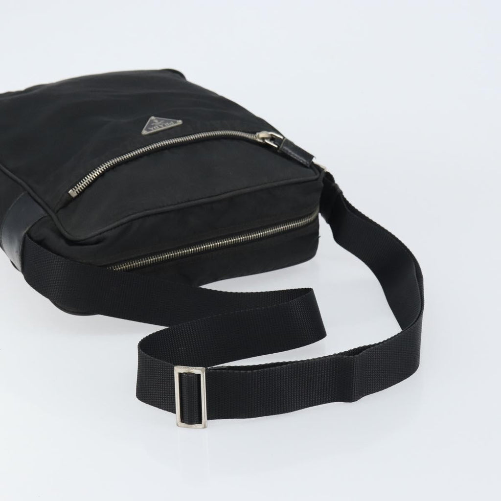 Prada Front Pocket Zip Messenger Bag Tessuto With Saffiano Leather Black Nylon Shoulder Bag Bag