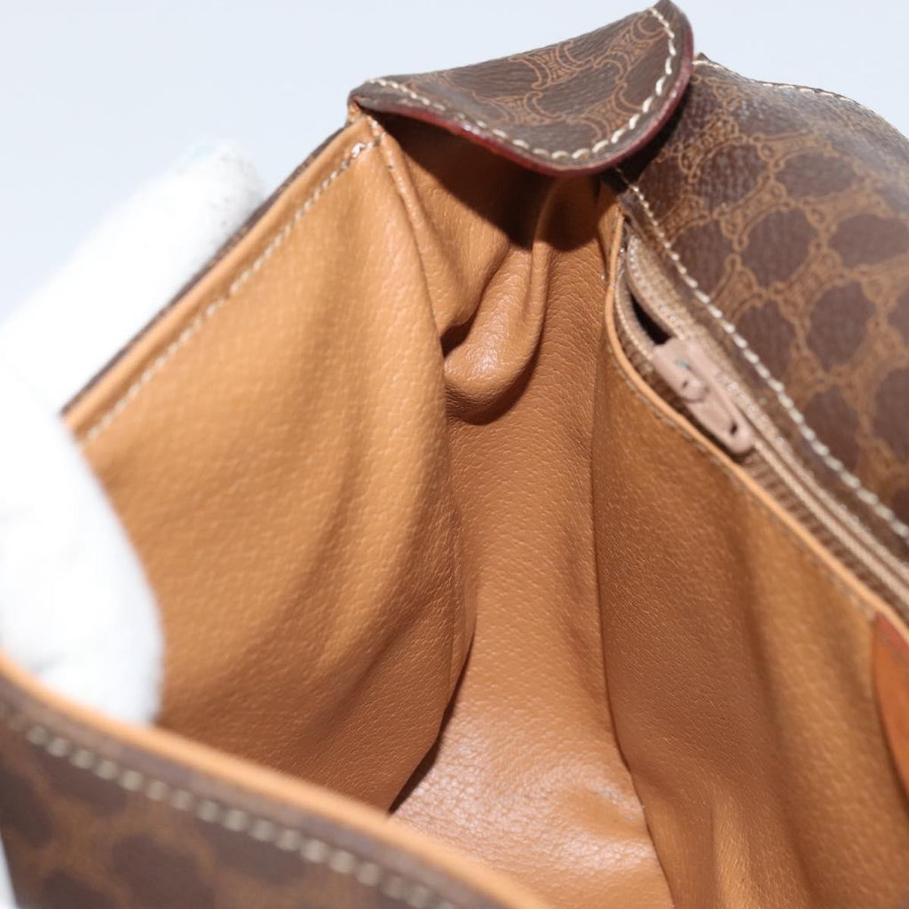 Celine Vintage Macadam Circle Logo Shoulder Bag Canvas And Leather Brown Canvas Shoulder Bag Bag