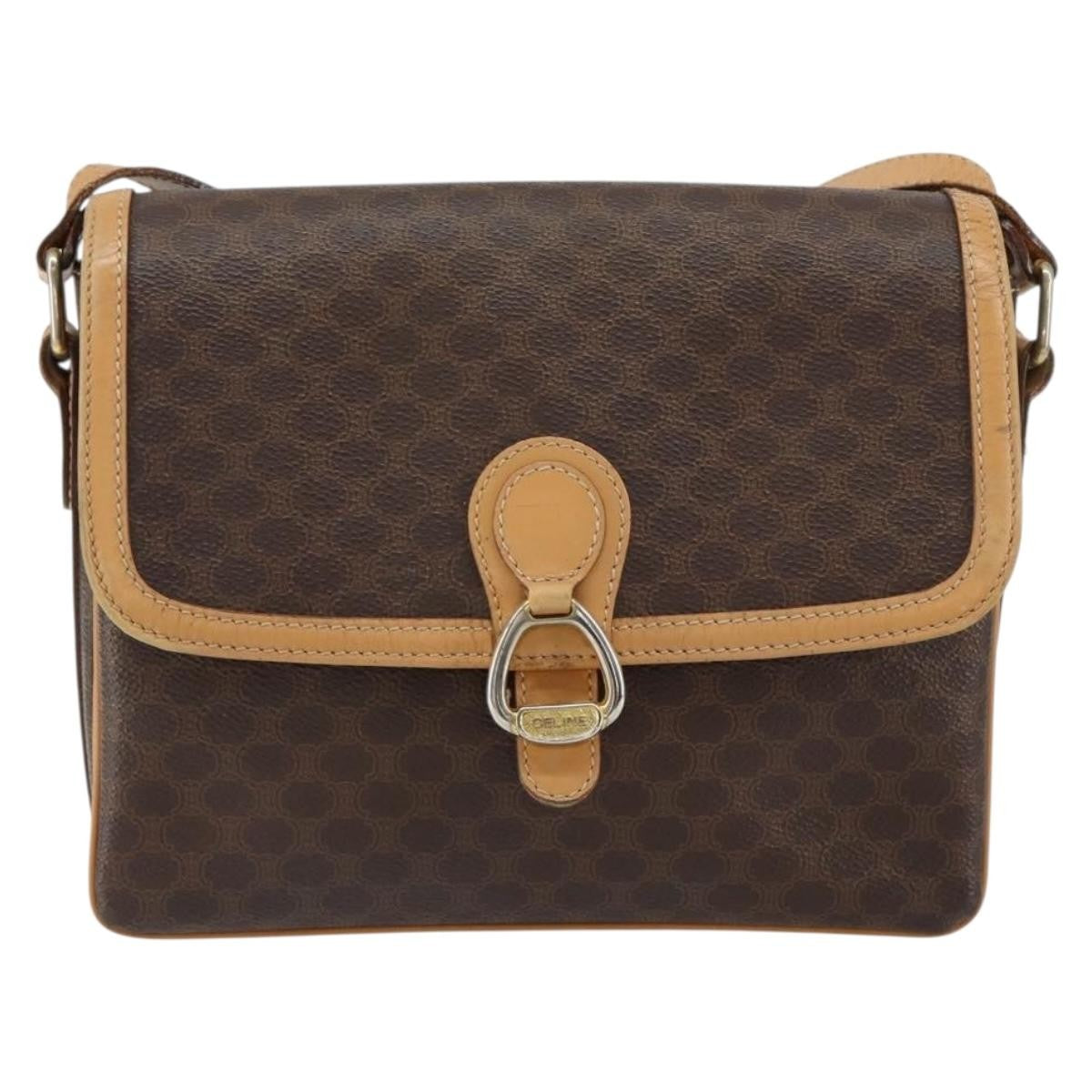 Celine Vintage Macadam Shoulder Bag Canvas And Leather Brown Canvas Shoulder Bag Bag