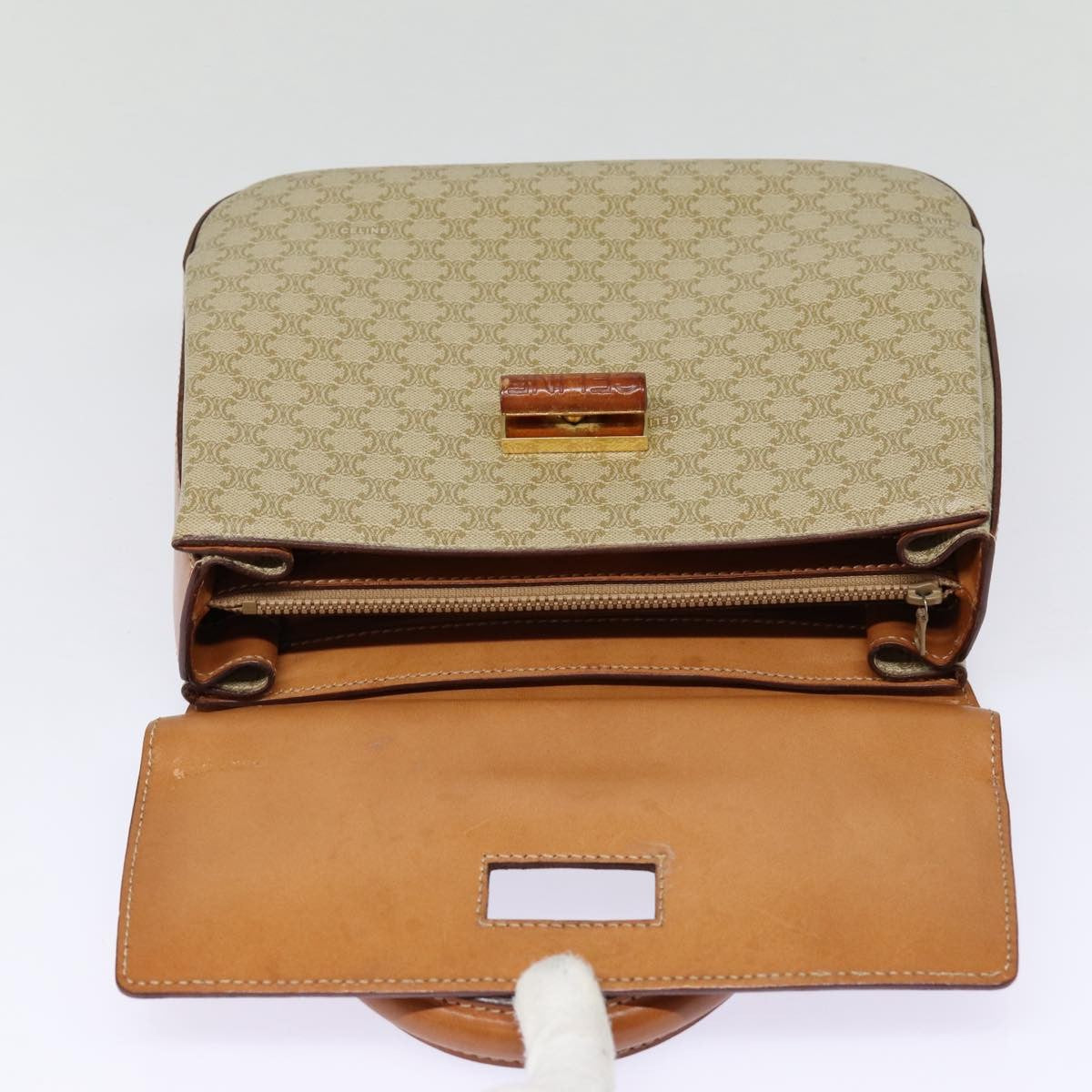 Celine Vintage Convertible Top Handle Bag Macadam Coated Canvas Beige Canvas Handbag