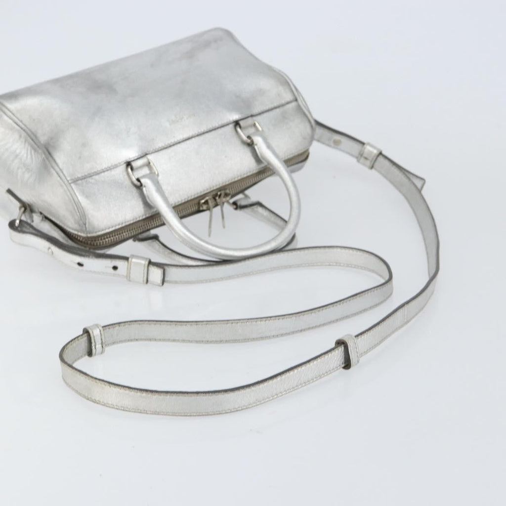 Saint Laurent Classic Duffle Bag Leather Silver Leather Handbag (Pre-Owned)