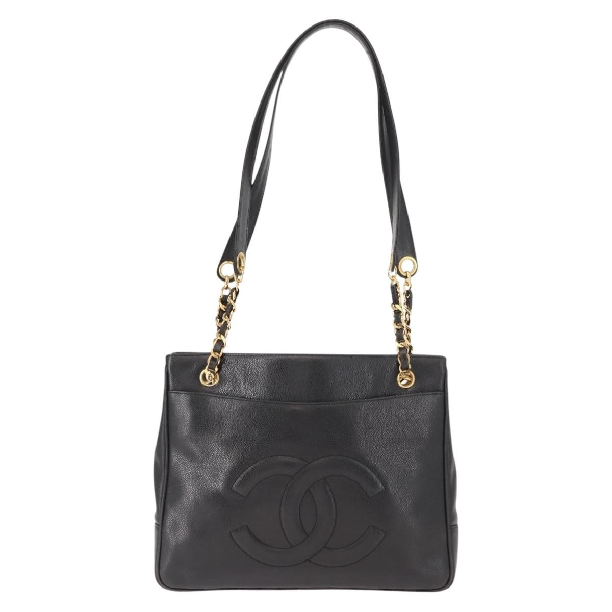 Chanel Vintage Cc Chain Tote Caviar Black Leather Tote Bag Bag